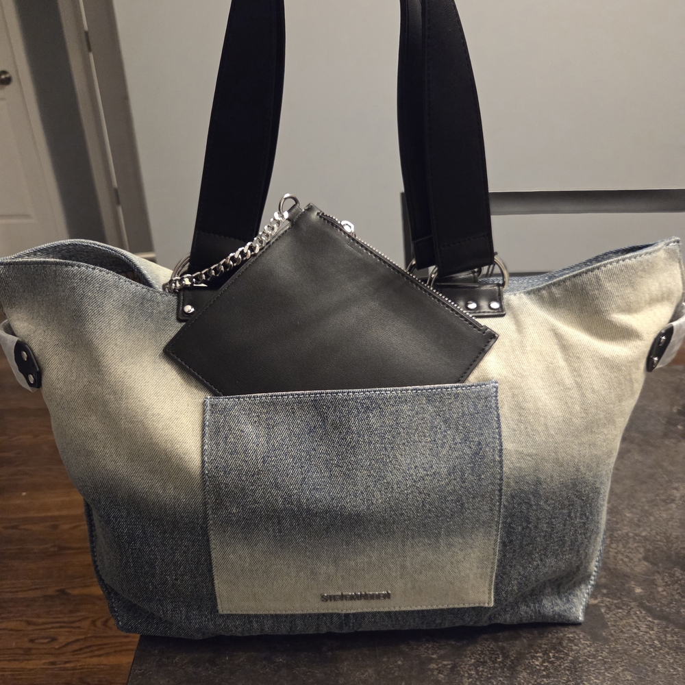 Stylish Denim Tote Bag with Black Accents